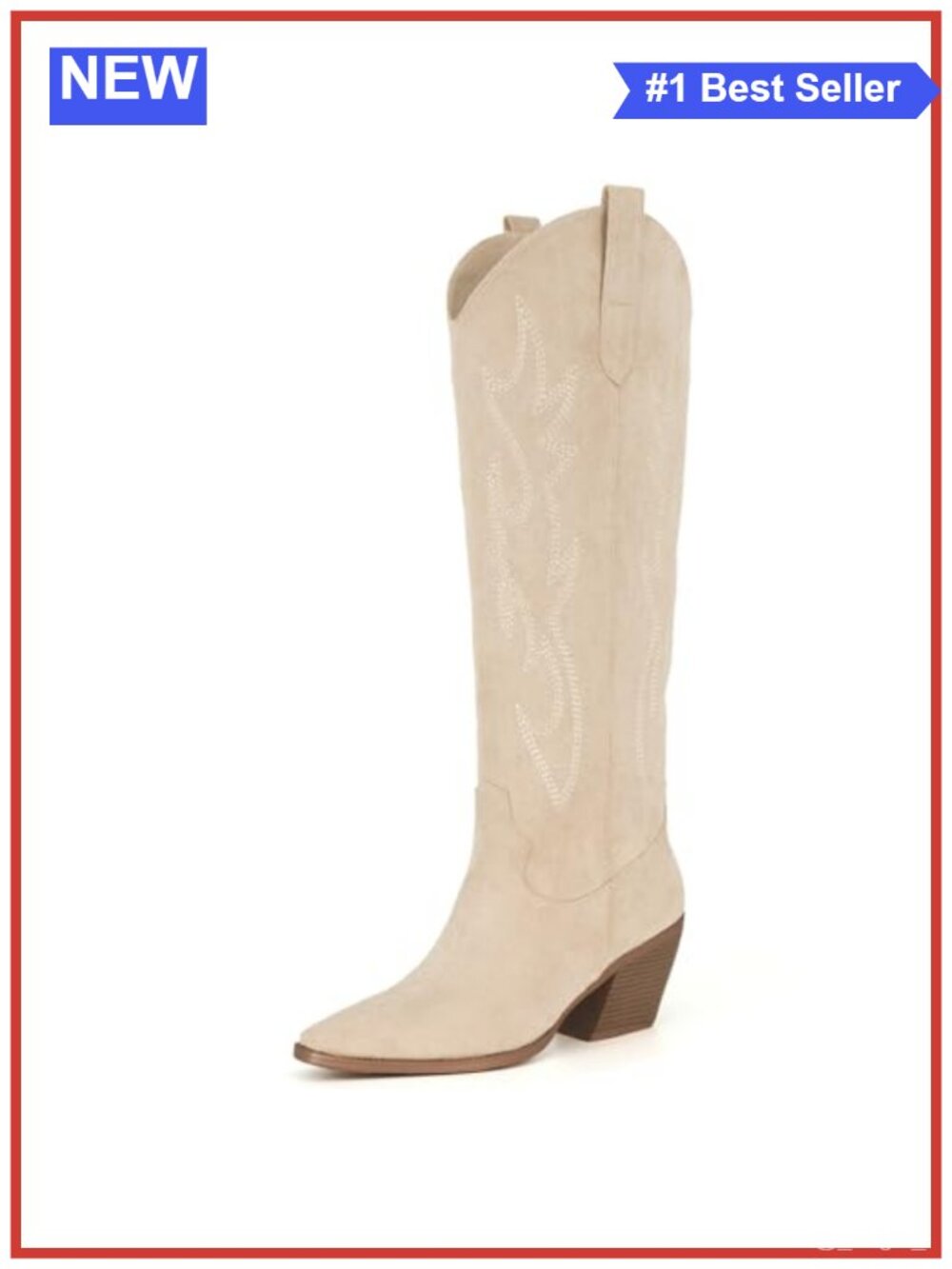 iiimmu Women's Knee High Cowboy Boots Faux Suede Pointed Toe Block Heel